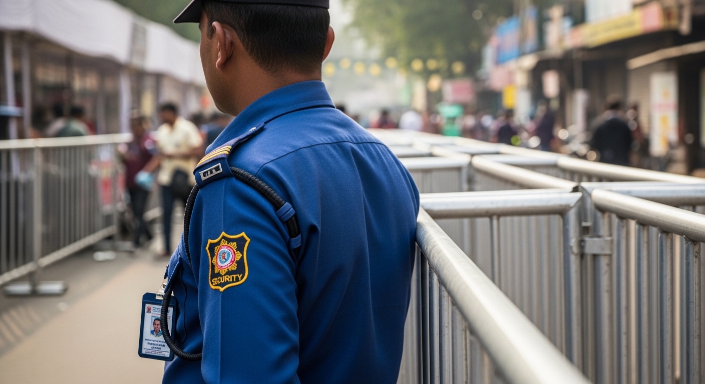 Standing Near Security Barricade